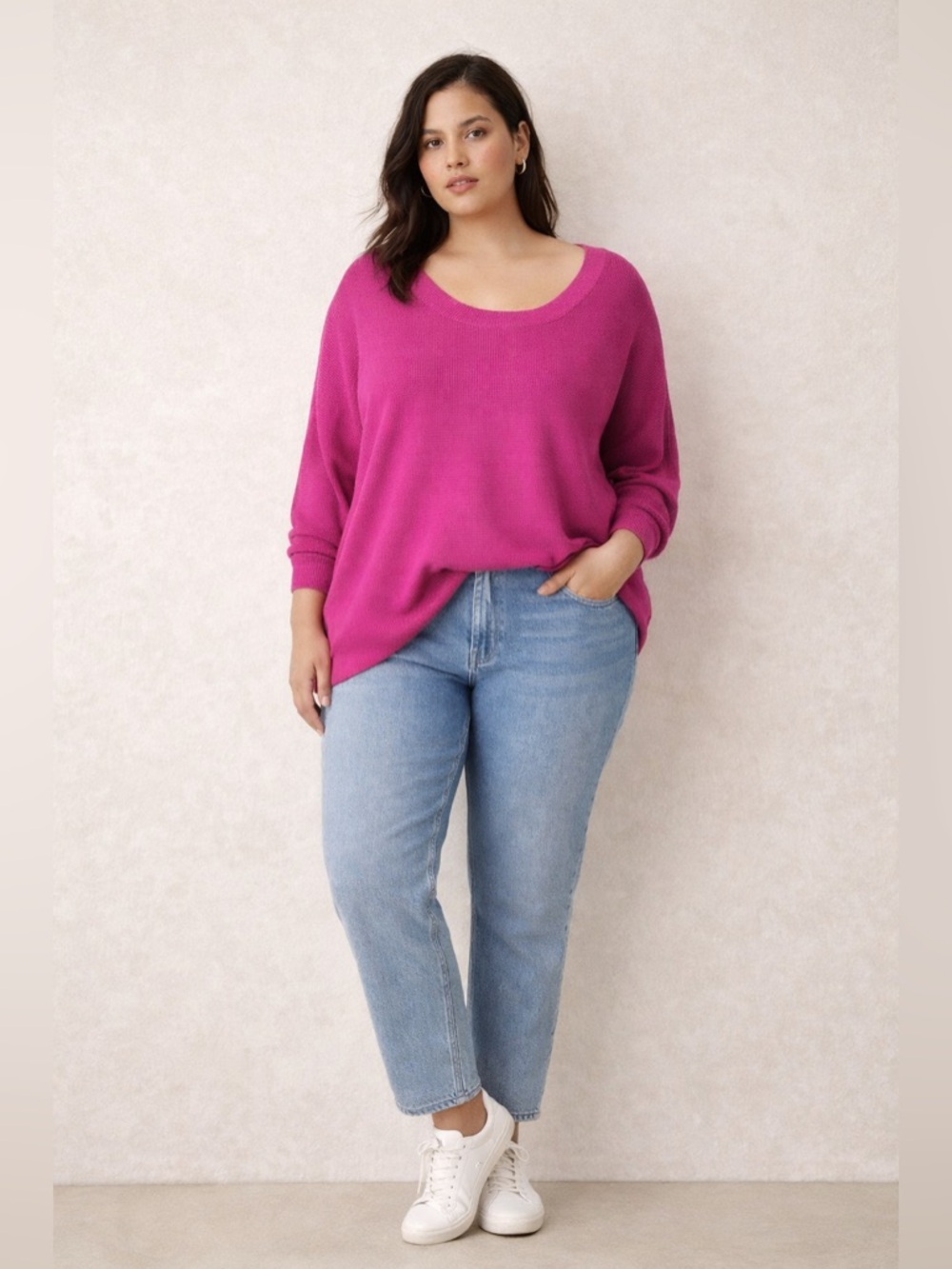Cyrus Pink Scoop Neck Sweater 2X Oversized Lightweight Knit Rayon Blend